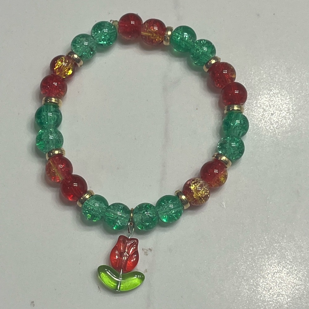 Colorful Beaded Bracelet with Flower Charm